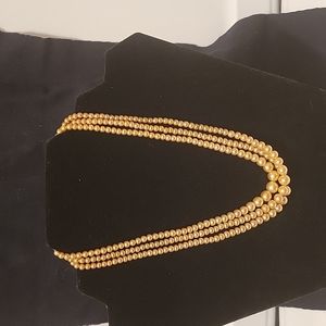 Vintage Sterling Triple Strand Beige Pearl Faux? Necklace - 15 in